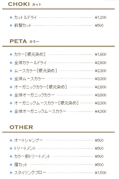 チョキペタメニュー